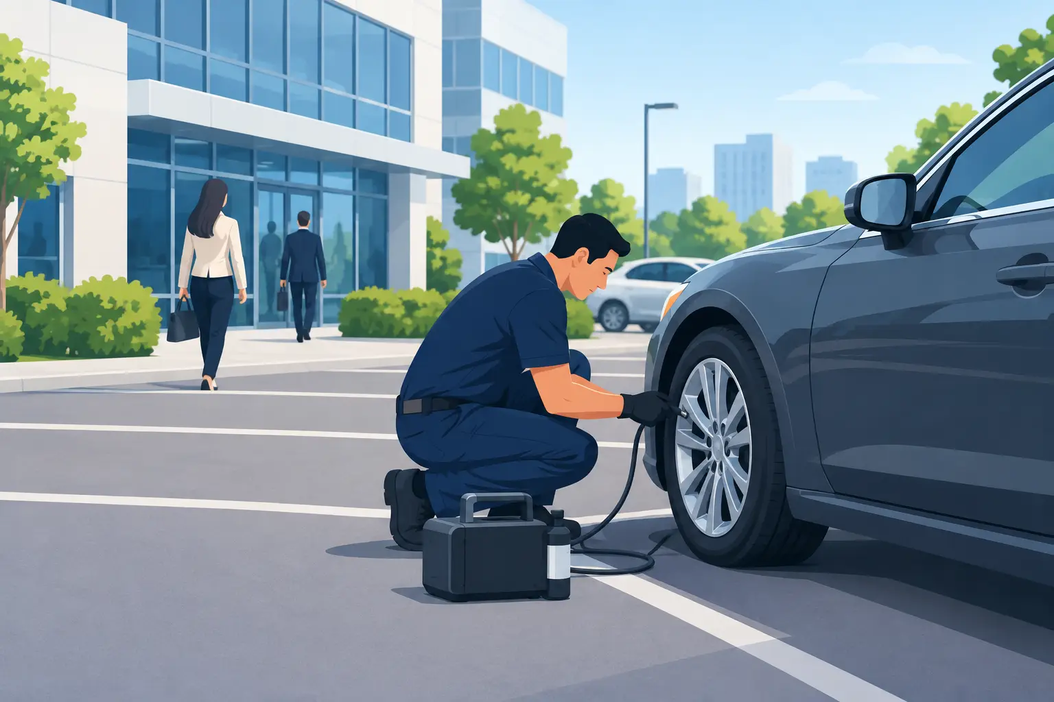 Office Car Park Tyre Repair Without Lost Work